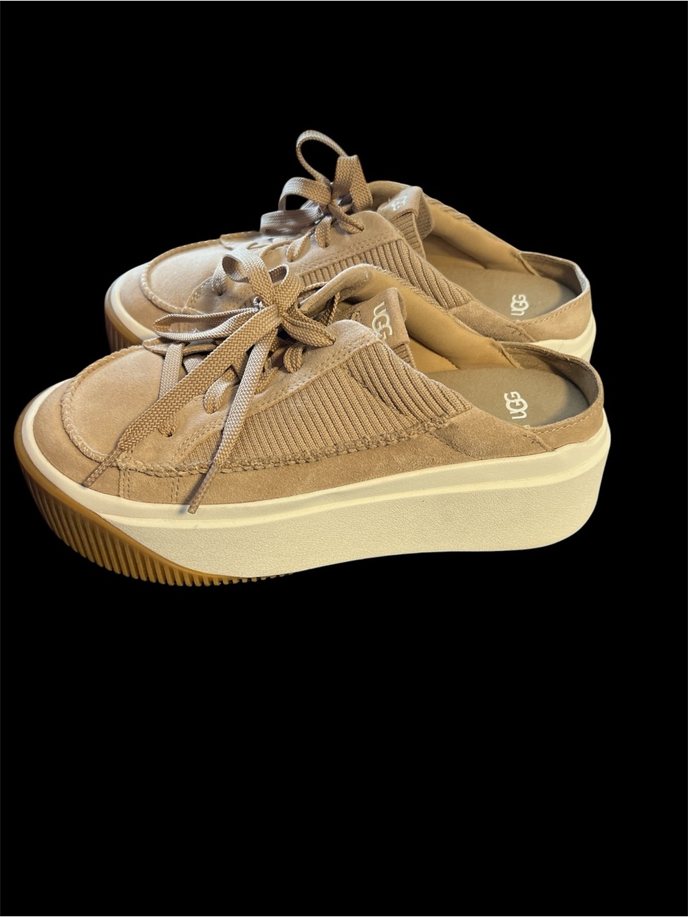 UGG Tan Suede Platform Clog Sneakers